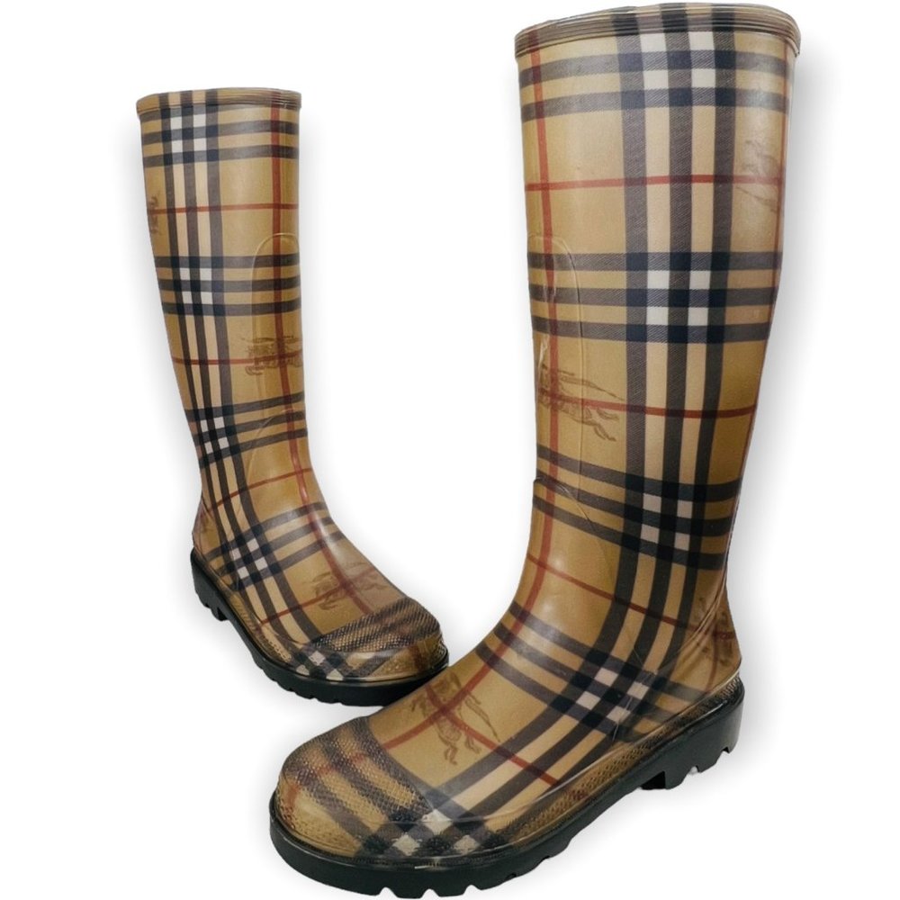 Authentic Burberry Haymarket Plaid Rain Boots US Women Size 9.5 (UK 7) Italy